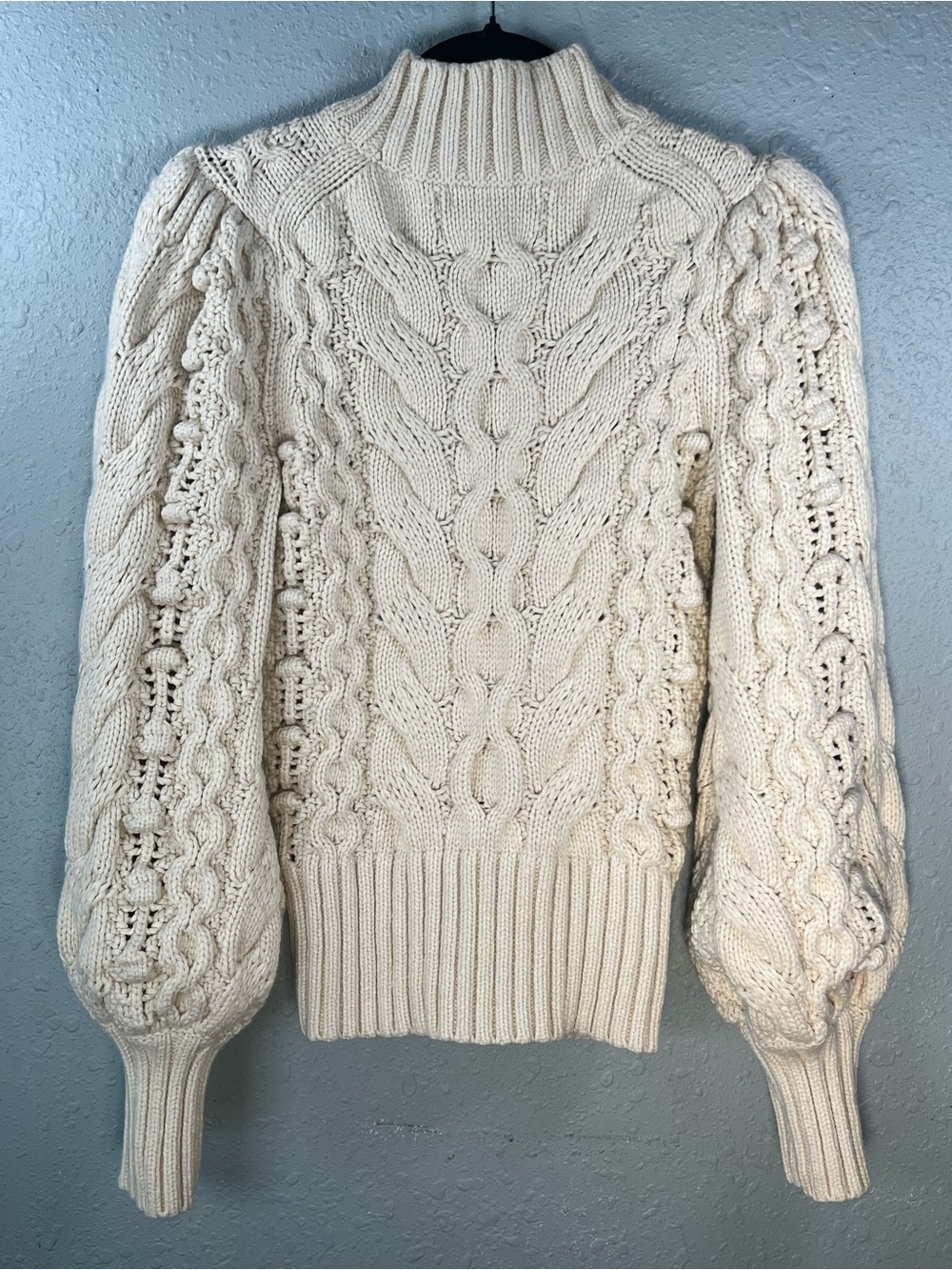 Banana Republic Ticino Cable Knit Puff Sleeve Sweater Cream S - Picture 3 of 16